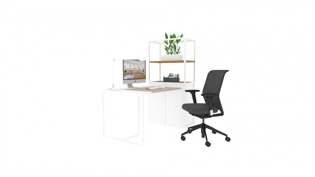 Das Bild zeigt das kaufbare Büro Set Kado+ S inklusive Vitra Stuhl